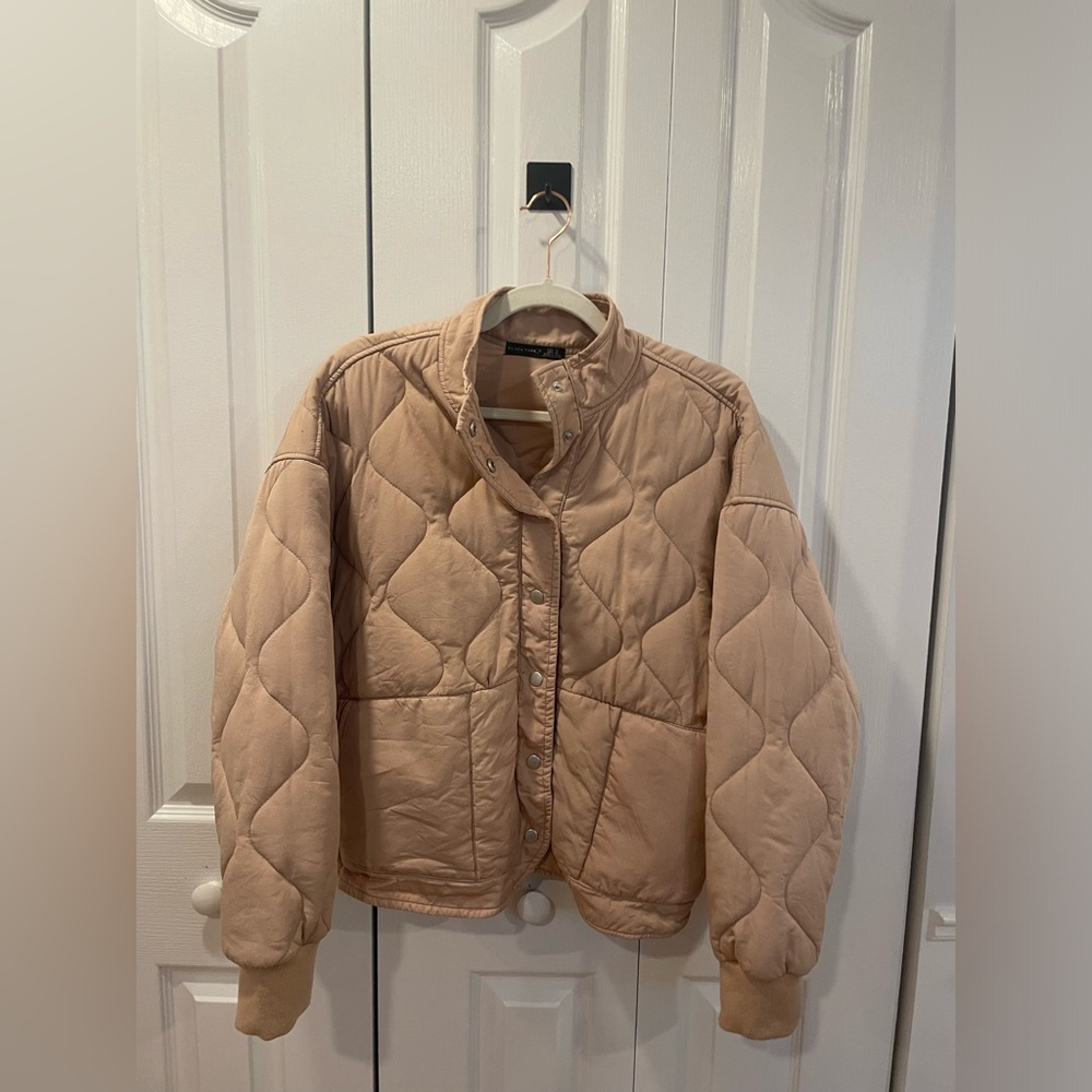 Black Tape_ Quilted Bomber Jacket in Beige